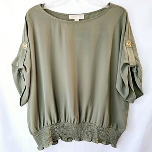NWT Michael Kors Dolman Sleeve Blouse – Size XL – Olive Green & Gold Hardware